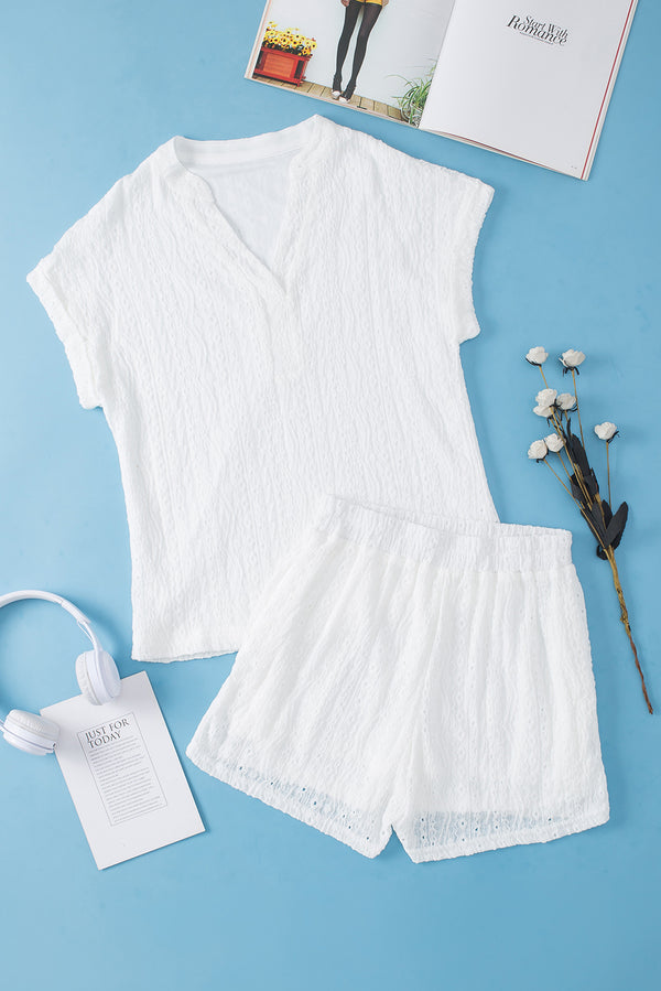 Analee Notched Short Sleeve Top and Shorts Set