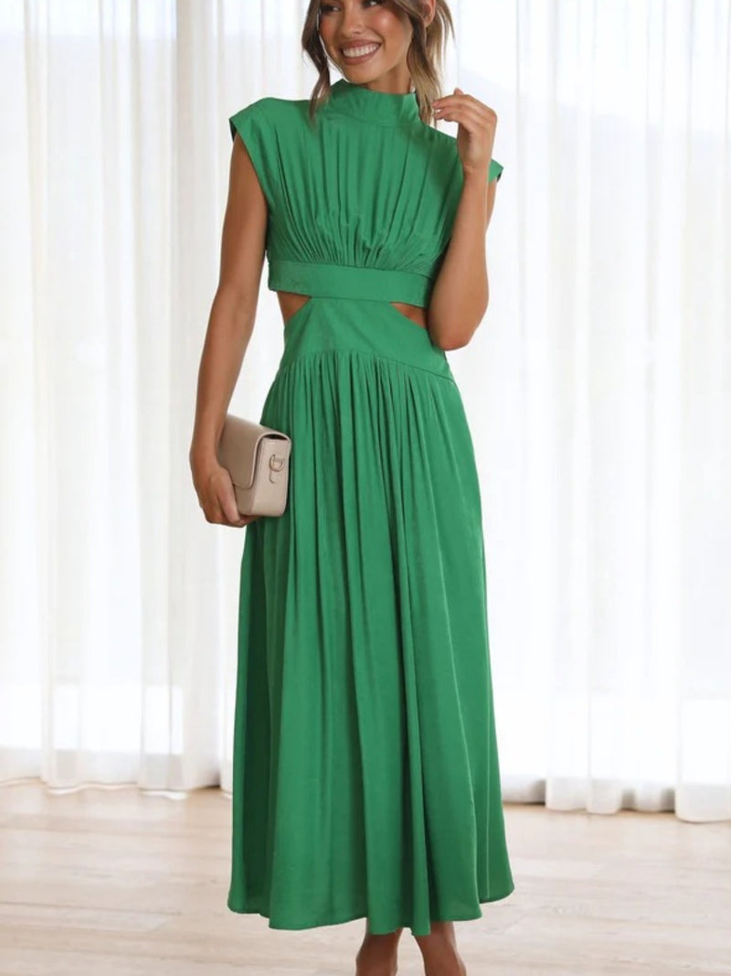 Grace Cutout Mock Neck Sleeveless Ruched Dress