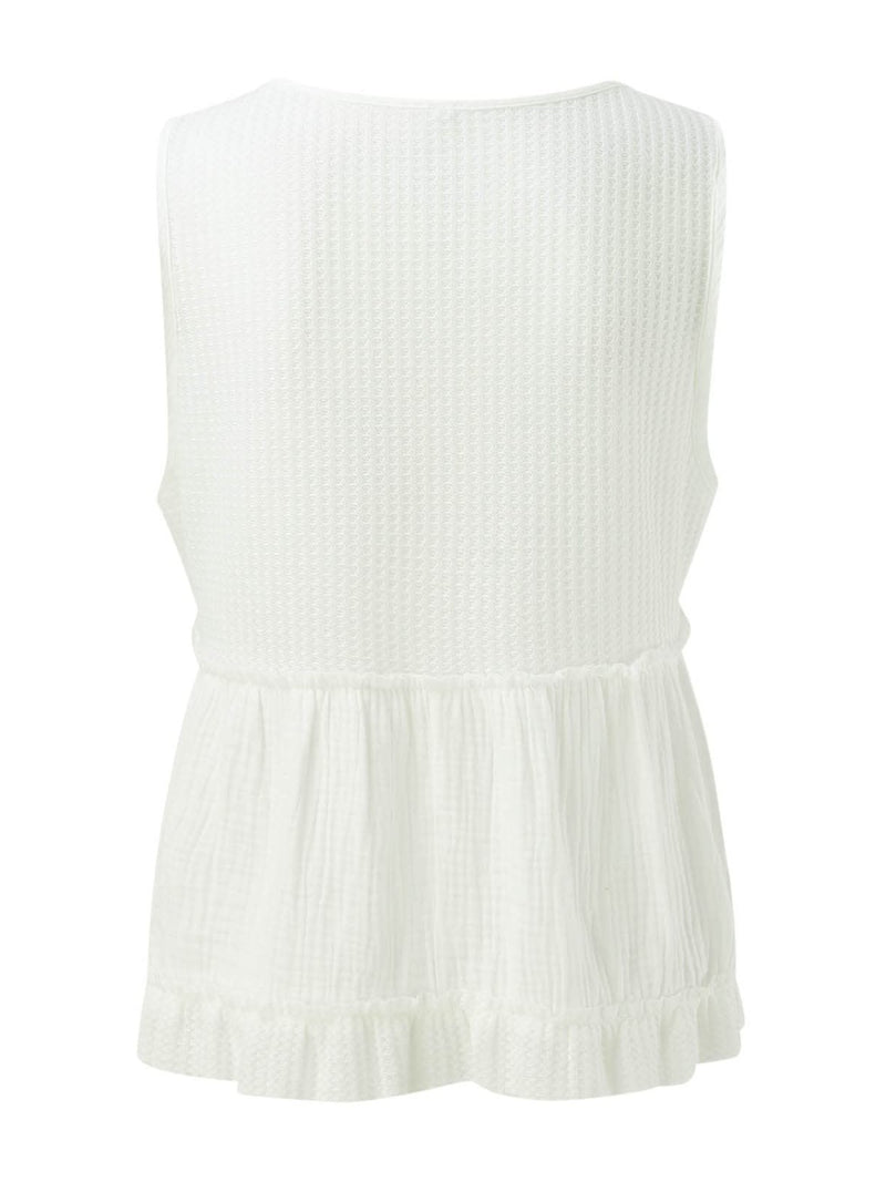 Brooke Waffle-Knit Frill V-Neck Tank