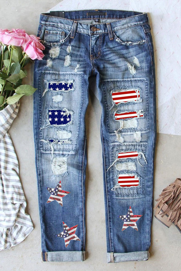 Alondra US Flag Mid-Rise Waist Straight Jeans