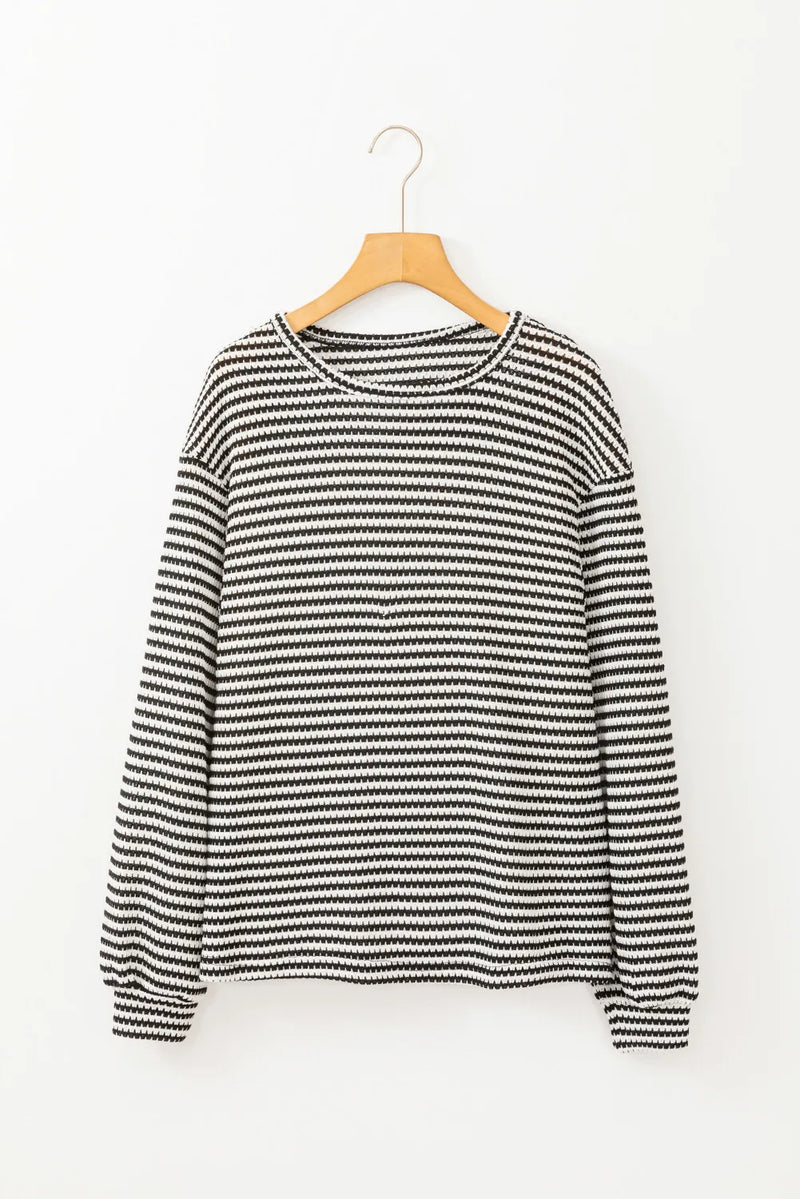 Kristen Striped Round Neck Long Sleeve Top