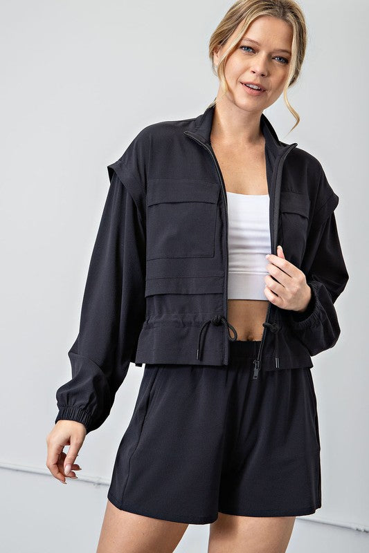 Tay Crinkle Woven Cropped Jacket