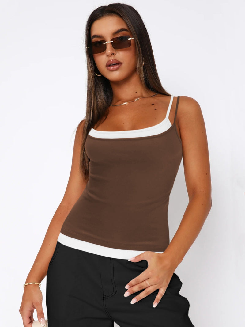 Brook Faux Layered Square Neck Cropped Cami