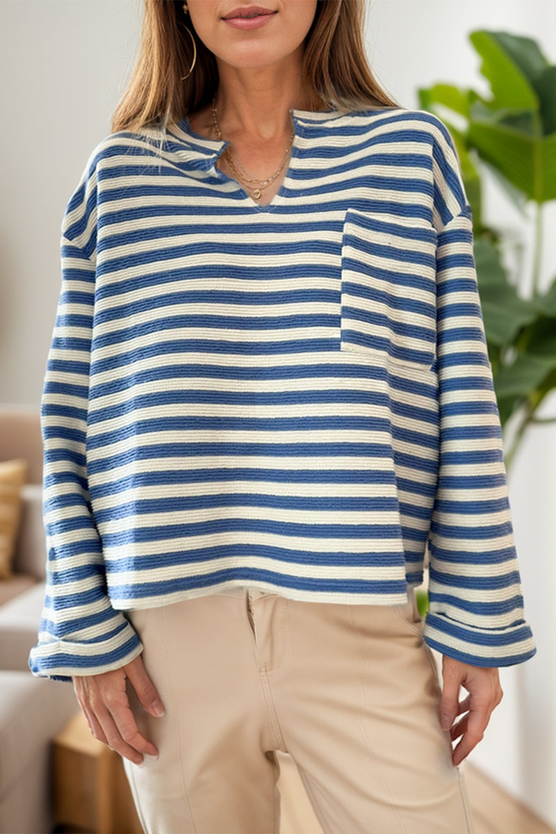 Garrison Striped Notched Long Sleeve Top