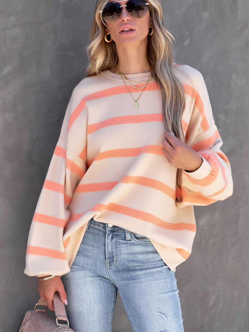 Alexis Striped Round Neck Long Sleeve Sweatshirt