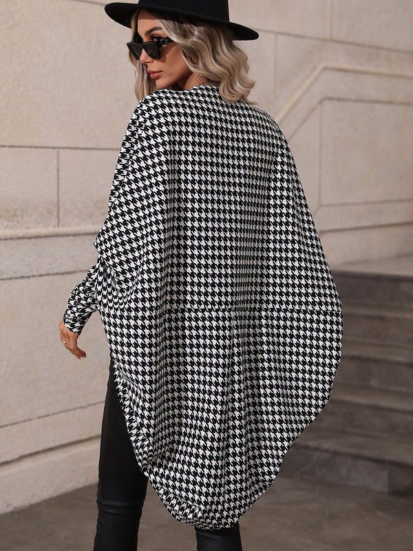 Brianna Houndstooth Open Front Batwing Sleeve Cardigan