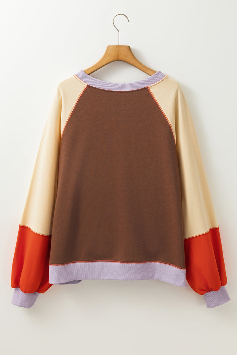 Hannah Color Block Round Neck Long Sleeve Sweatshirt