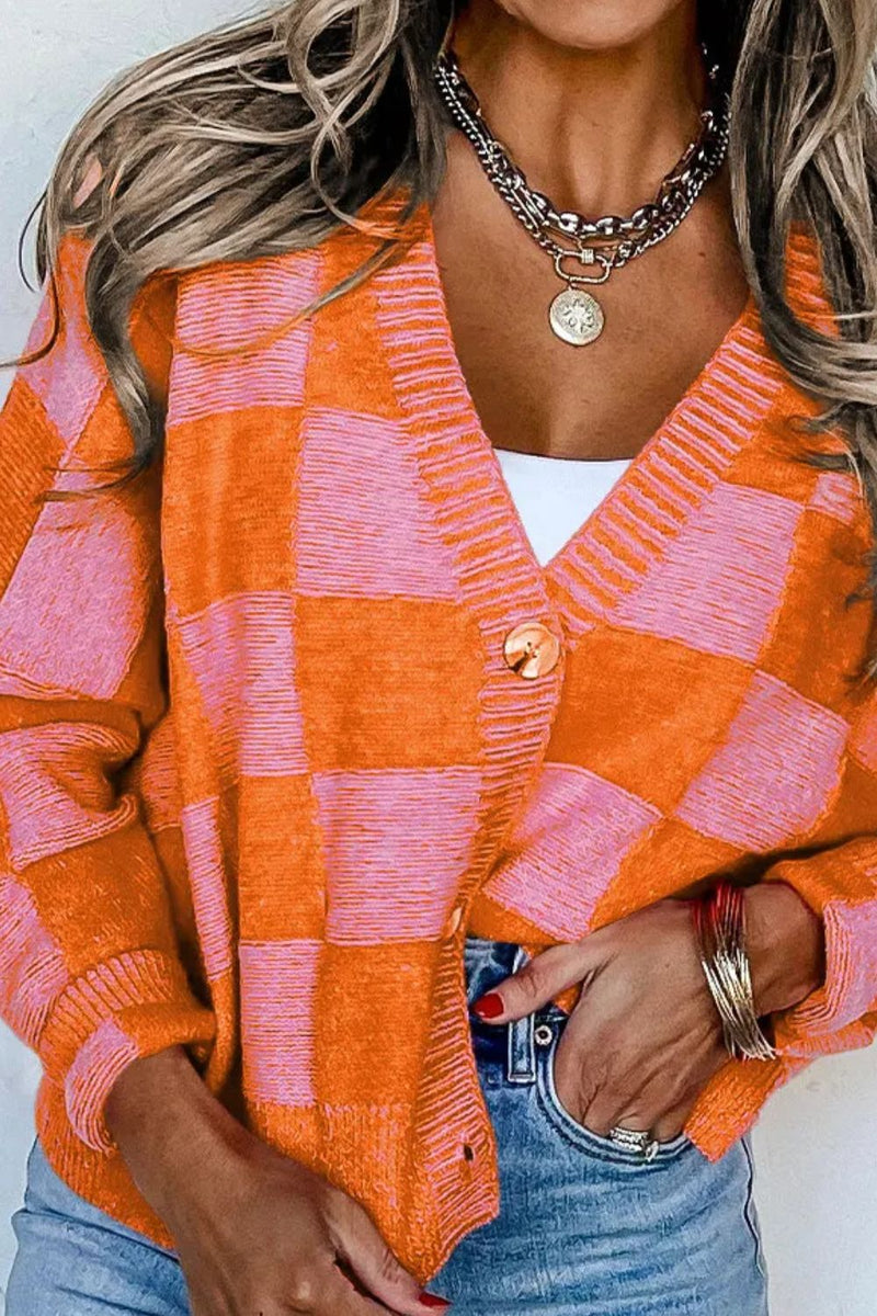 Dottie Checkered Button Up Long Sleeve Cardigan