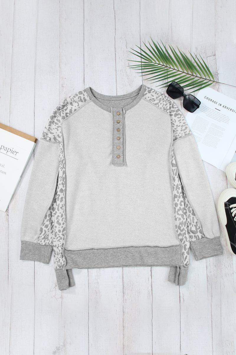 Tiffany Exposed Seam Leopard Long Sleeve Sweatshirt