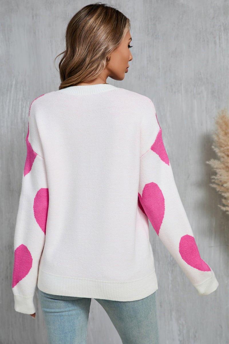 Gina Contrast Heart Dropped Shoulder Long Sleeve Sweater