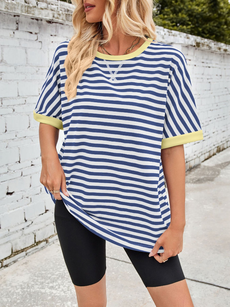 Tanya Lovelet Striped Round Neck Half Sleeve T-Shirt