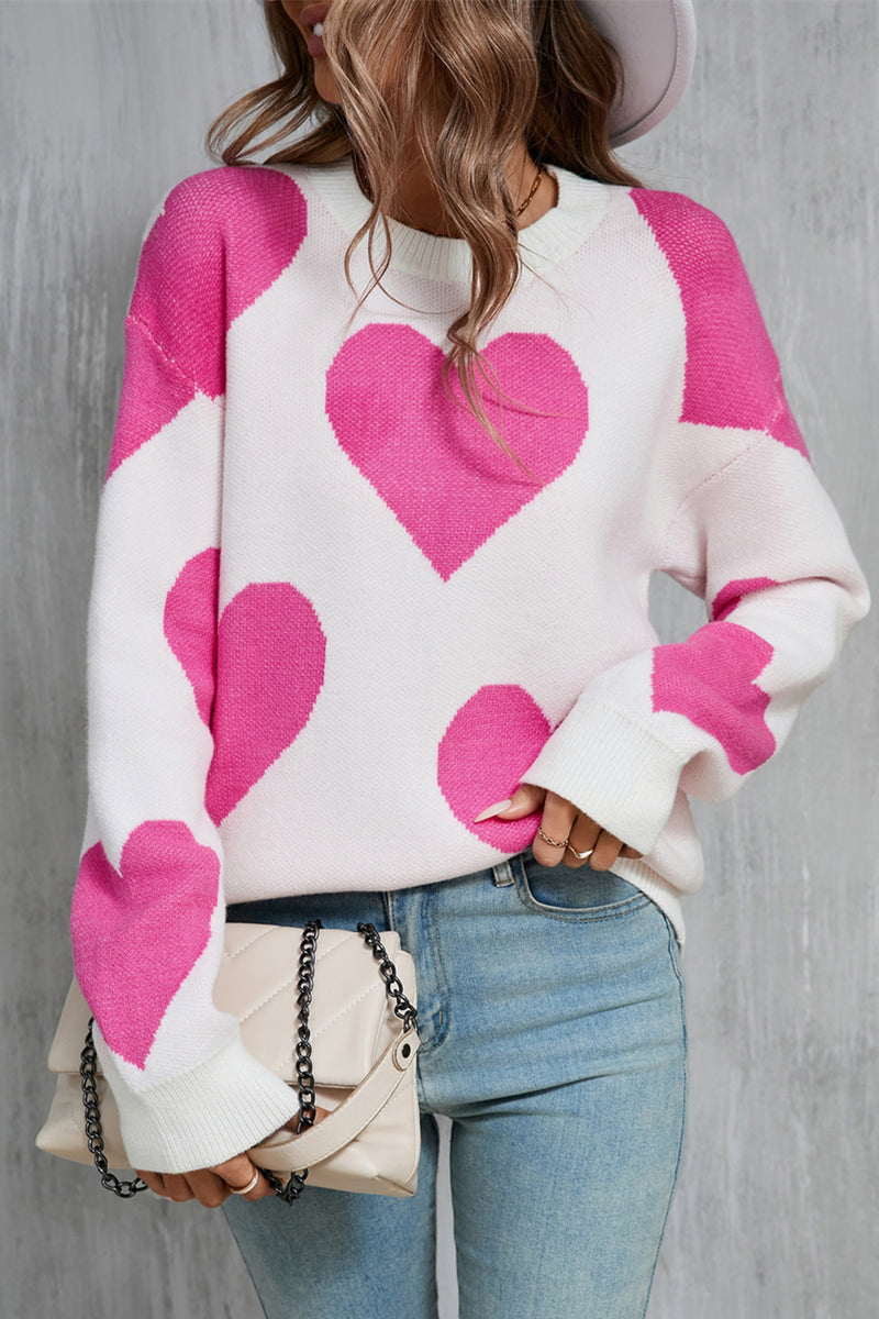 Gina Contrast Heart Dropped Shoulder Long Sleeve Sweater