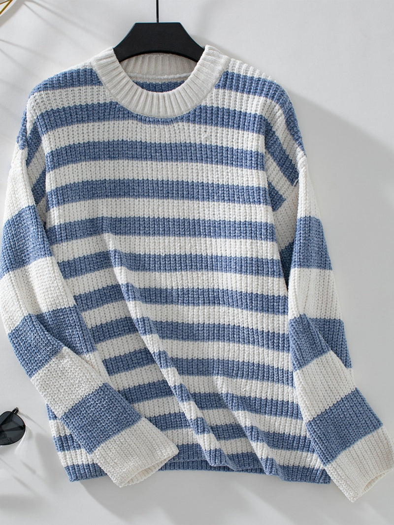 Marjorie Striped Round Neck Long Sleeve Sweater