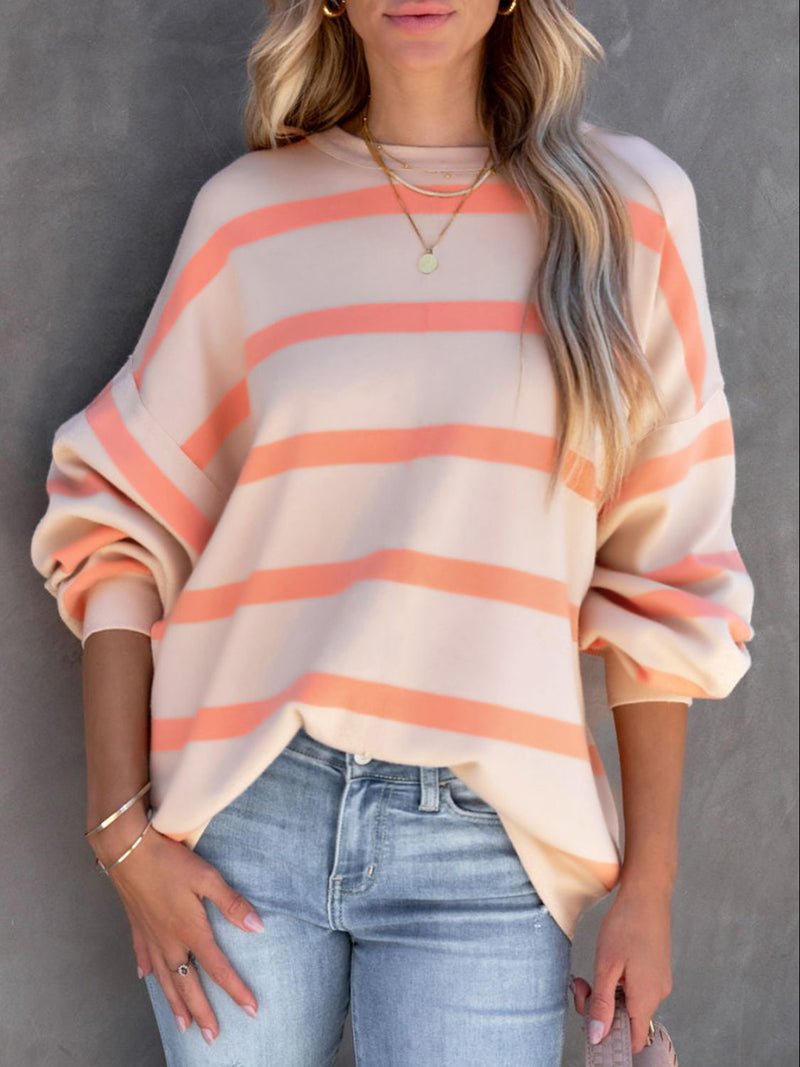 Alexis Striped Round Neck Long Sleeve Sweatshirt