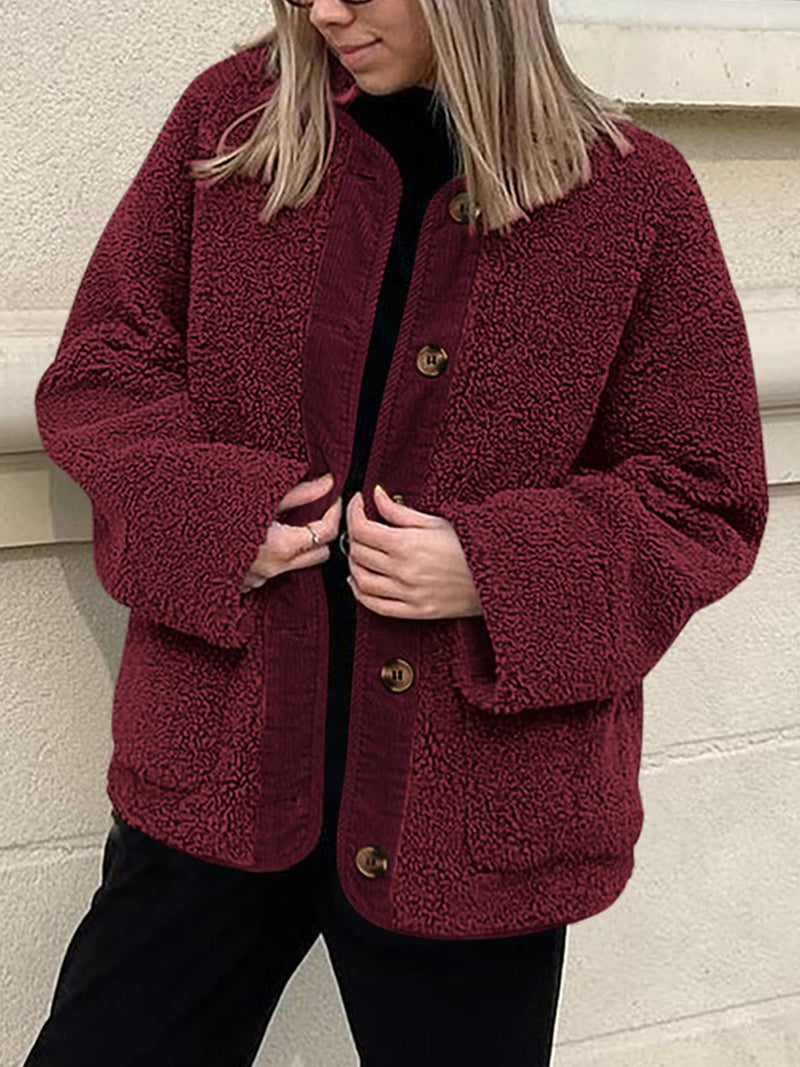 Riley Contrast Button Up Sherpa Jacket with Pockets