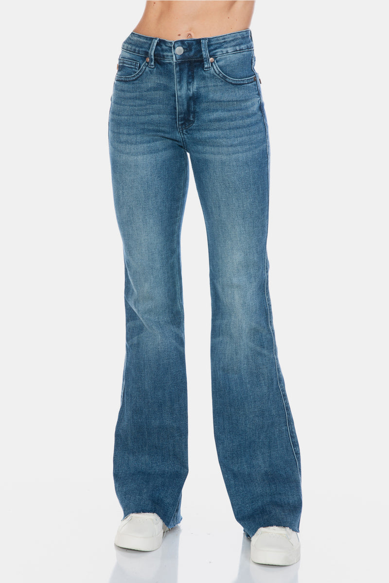 Henrietta Judy Blue Full Size Tummy Control Cut Hem Flare Jeans