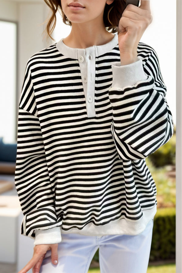 Julia Striped Dropped Shoulder Long Sleeve Sweatshirt