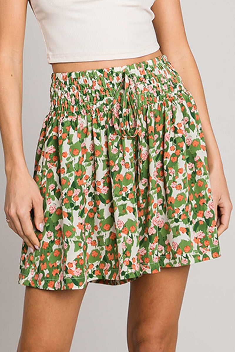 Alina Floral Printed Smocked Waist Skorts