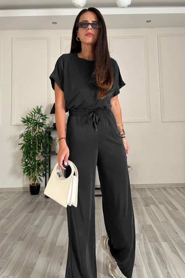 Bennie Round Neck Short Sleeve Top and Drawstring Pants Set