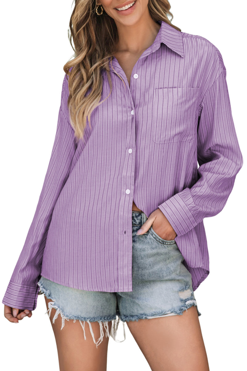 Giselle Striped Button Up Long Sleeve Shirt