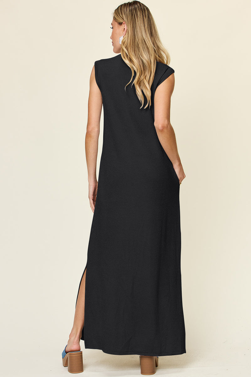 Oaklynn Full Size Texture Mock Neck Sleeveless Maxi Dress