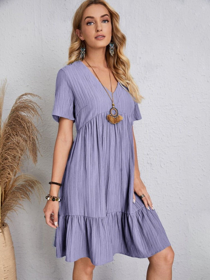 Jovie Full Size V-Neck Short Sleeve Dress