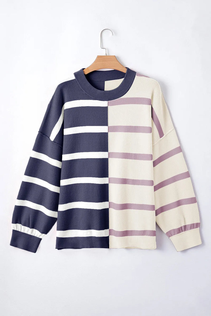 Jill Striped Round Neck Long Sleeve Knit Top