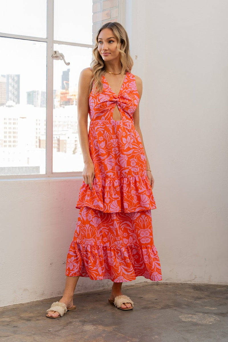 Hannah Full Size Floral Ruffled Maxi Sleeveless Dress