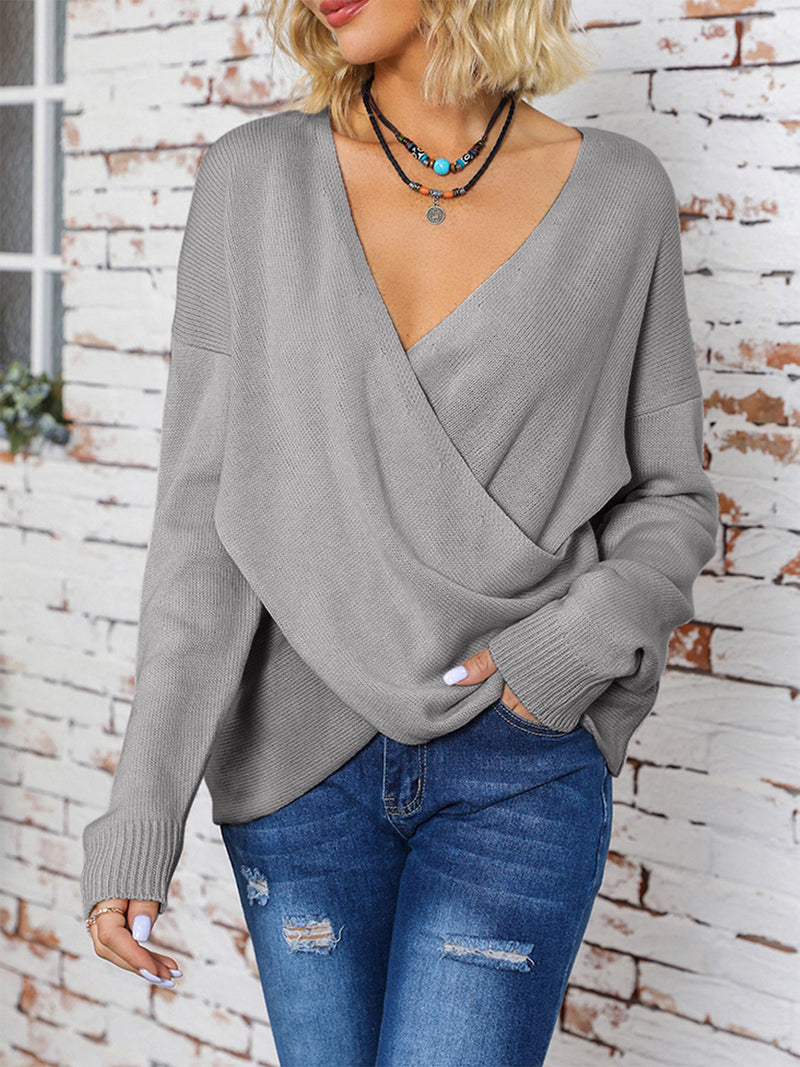 Ashlie Surplice Dropped Shoulder Long Sleeve Sweater