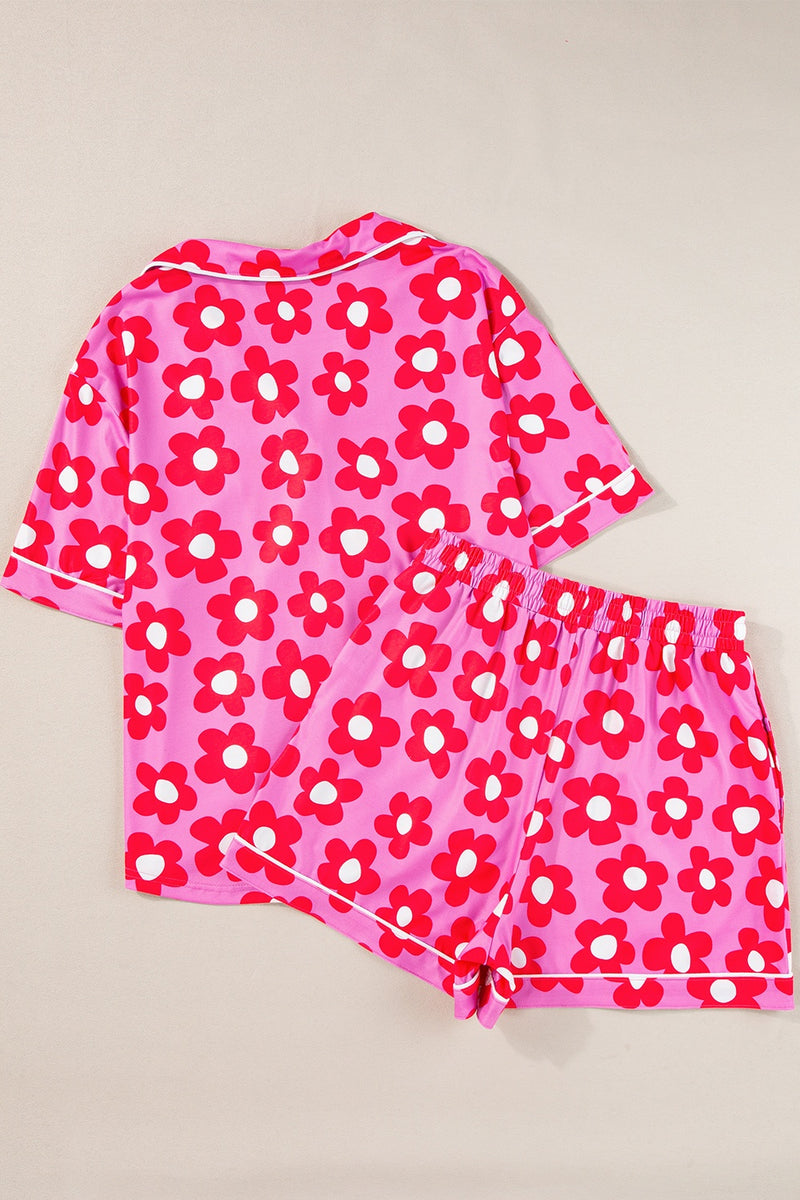 Griffin Pocketed Flower Half Sleeve Top and Shorts Lounge Set