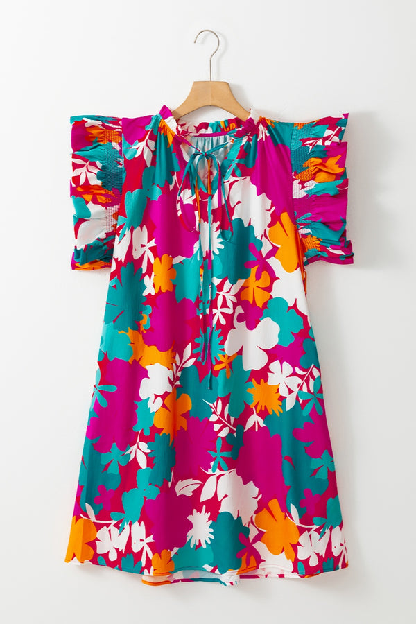 Lina Ruffled Printed Cap Sleeve Mini Dress