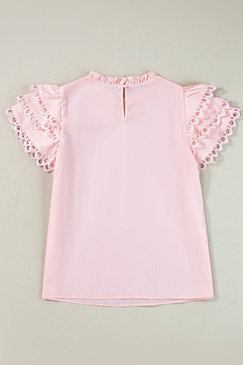 Bailey Ruffled Eyelet Round Neck Cap Sleeve Blouse