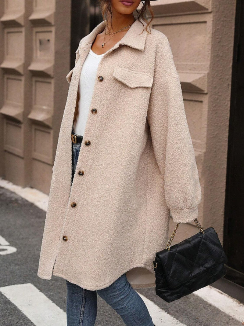 Sadie Button Up Drop Shoulder Sherpa Coat