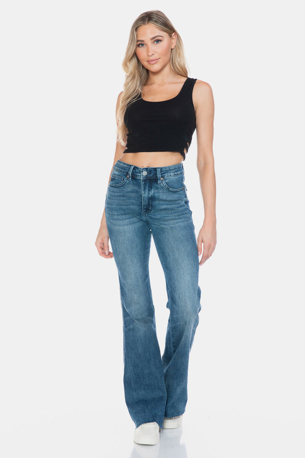 Henrietta Judy Blue Full Size Tummy Control Cut Hem Flare Jeans