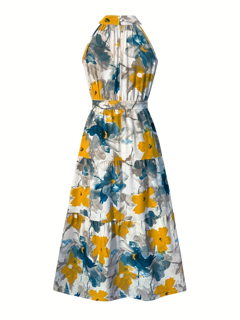 Kelsey Tiered Printed Mock Neck Sleeveless Dress