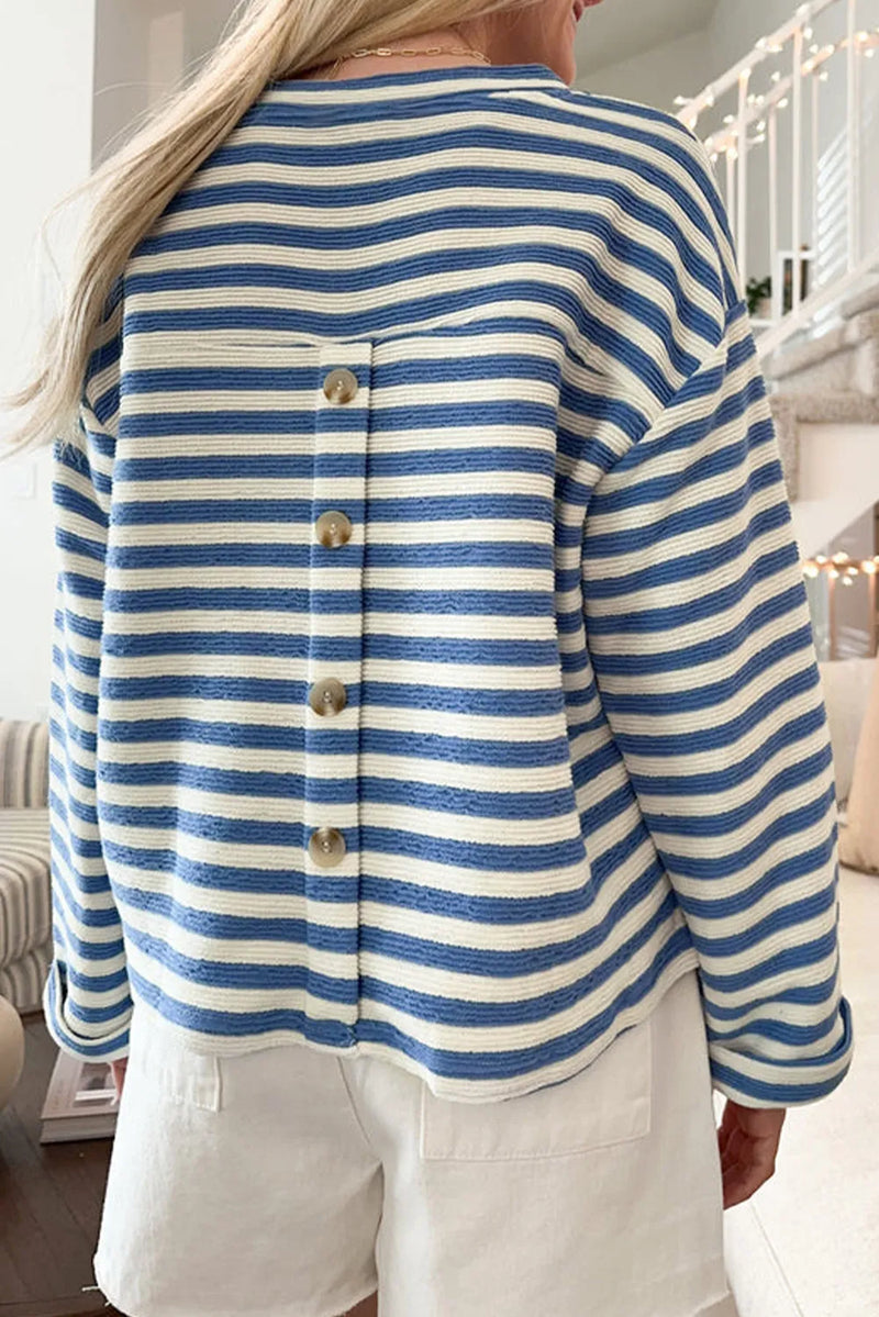 Garrison Striped Notched Long Sleeve Top