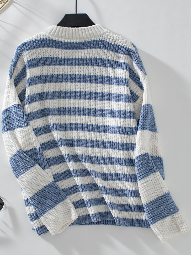 Marjorie Striped Round Neck Long Sleeve Sweater