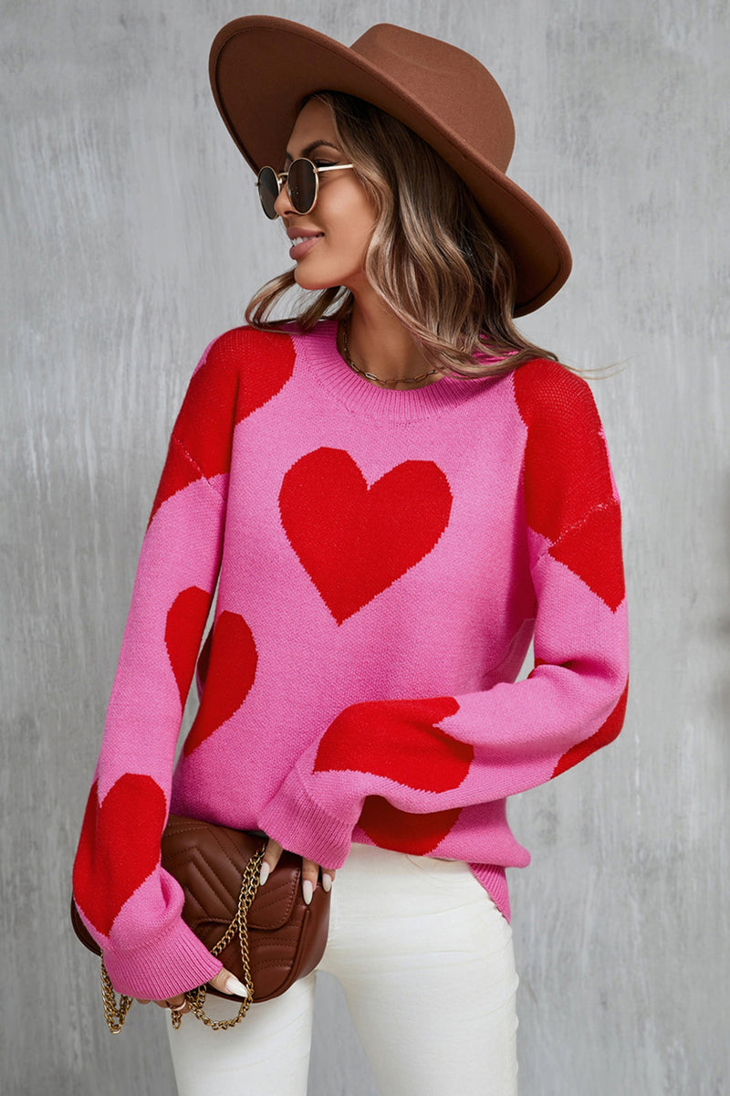 Gina Contrast Heart Dropped Shoulder Long Sleeve Sweater