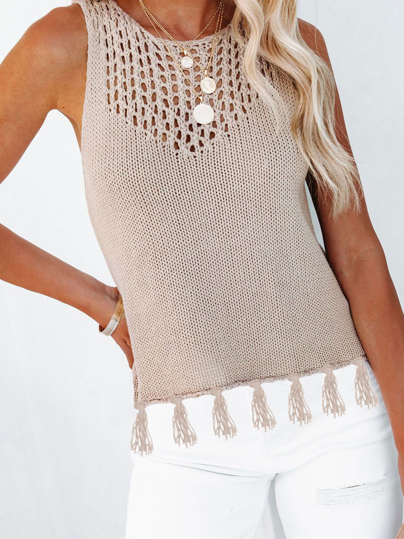 Tess Cutout Tassel Round Neck Tank