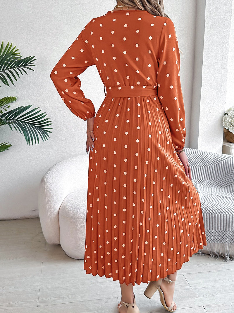 Carrie Tied Polka Dot Long Sleeve Midi Dress