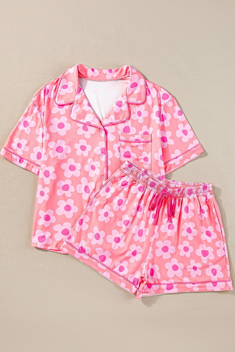 Griffin Pocketed Flower Half Sleeve Top and Shorts Lounge Set