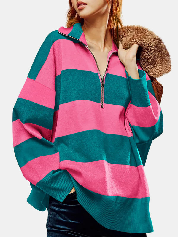 Rosie Color Block Half Zip Long Sleeve Sweater