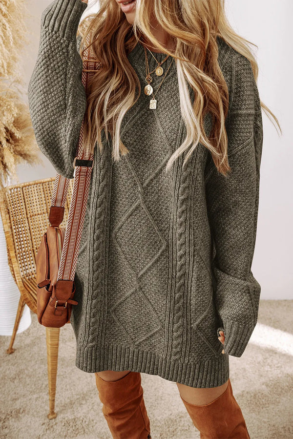 Emmy Cable-Knit Round Neck Sweater Dress