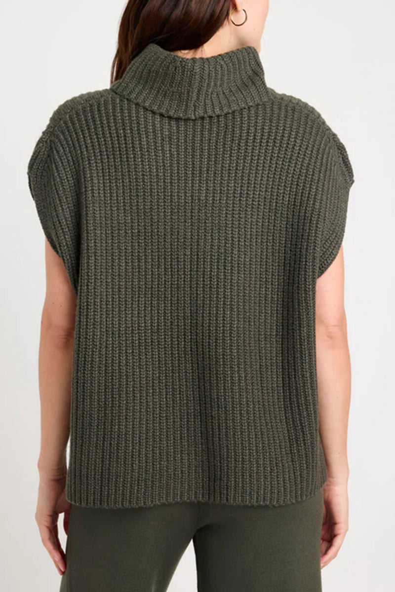 Alden Slit Turtleneck Cap Sleeve Sweater