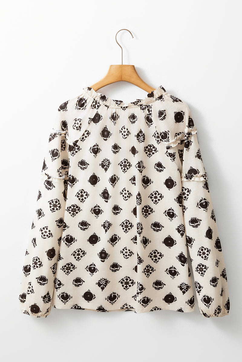 Silas Printed Tie Neck Long Sleeve Blouse