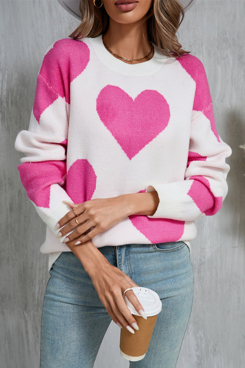 Gina Contrast Heart Dropped Shoulder Long Sleeve Sweater