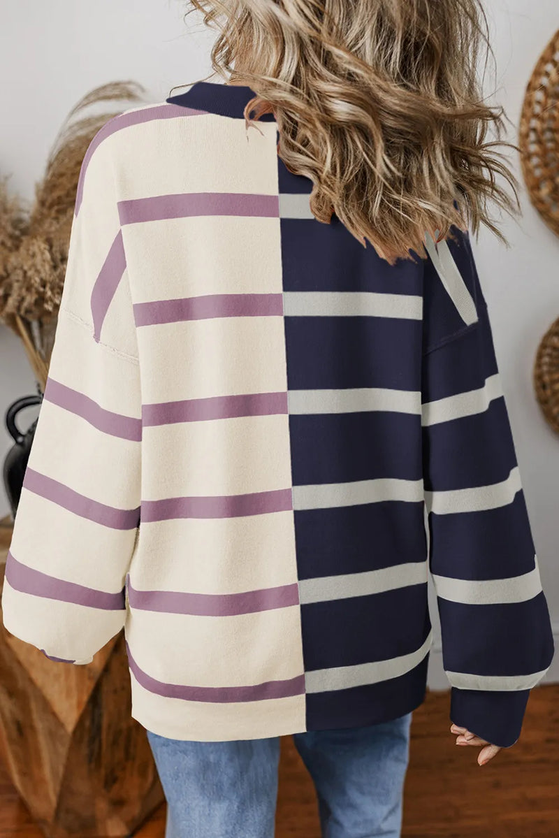 Jill Striped Round Neck Long Sleeve Knit Top