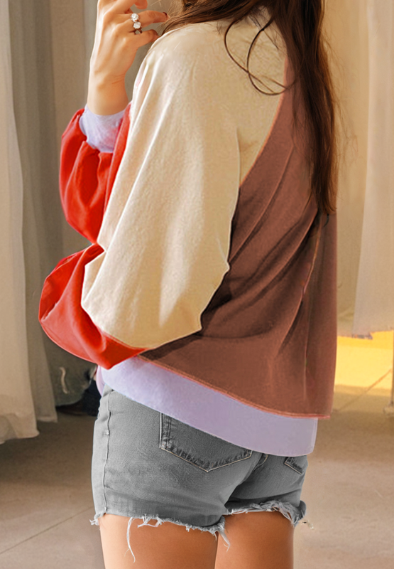 Hannah Color Block Round Neck Long Sleeve Sweatshirt