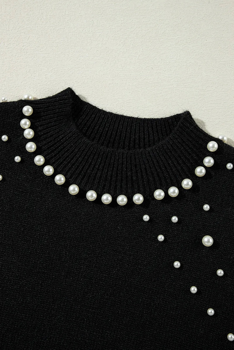 Mila Pearl Detail Mock Neck Long Sleeve Sweater