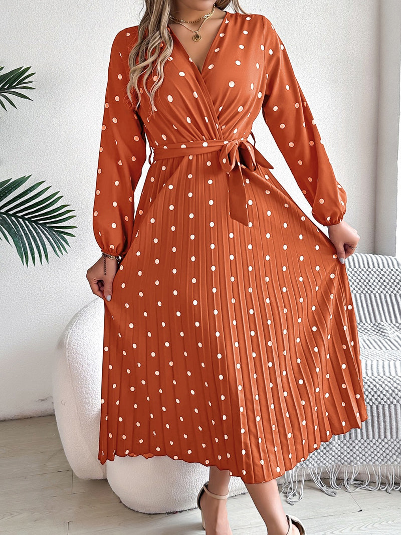 Carrie Tied Polka Dot Long Sleeve Midi Dress